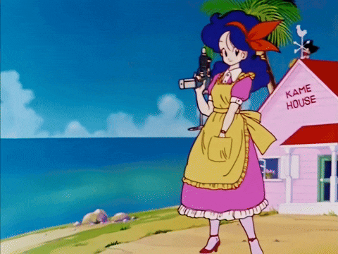 a girl standing in front of a kame house