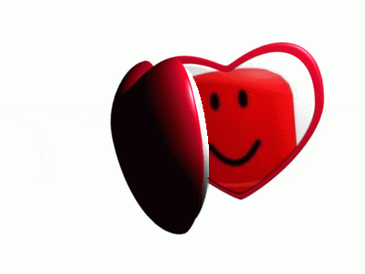 a red and white heart with a smiley face inside
