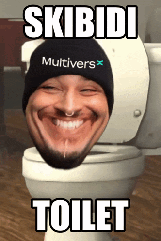 a picture of a man sitting on a toilet with skibidi toilet written on it