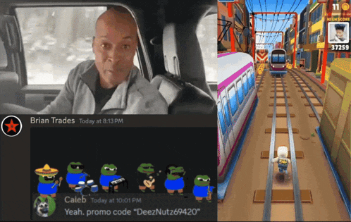 a man in a car next to a subway game