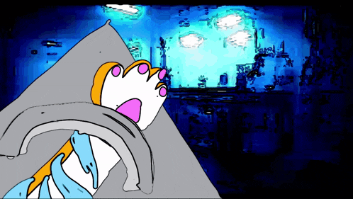 a cartoon drawing of a person laying in a bed with a blue background