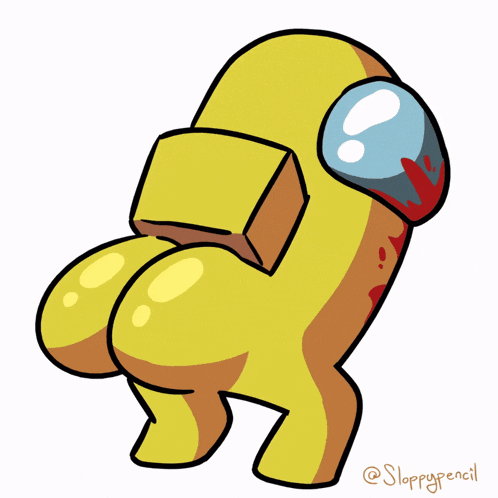a drawing of a yellow among us character has the name sloppypencil at the bottom