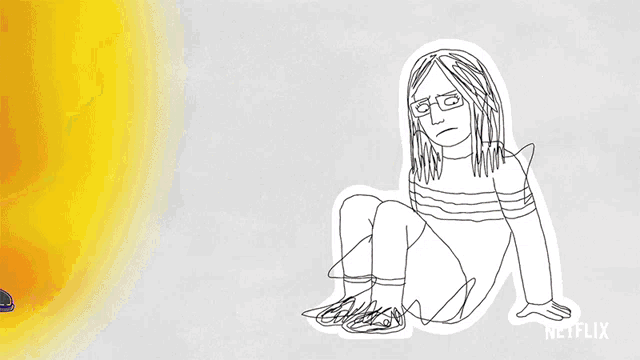a drawing of a girl sitting on the ground with netflix written on the bottom