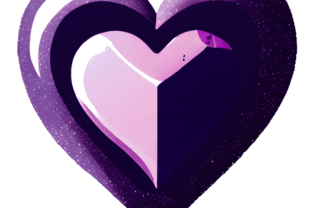 a purple heart with a pink bird inside