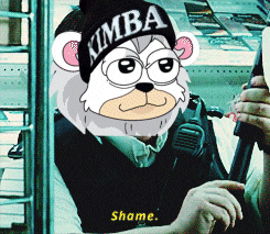 a cartoon bear wearing a beanie that says kimba on it