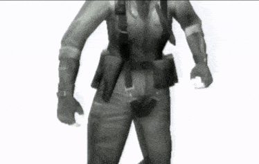 a black and white drawing of a man with a gun