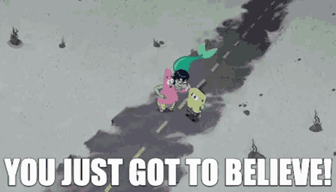 spongebob and patrick from spongebob squarepants are walking down a road .