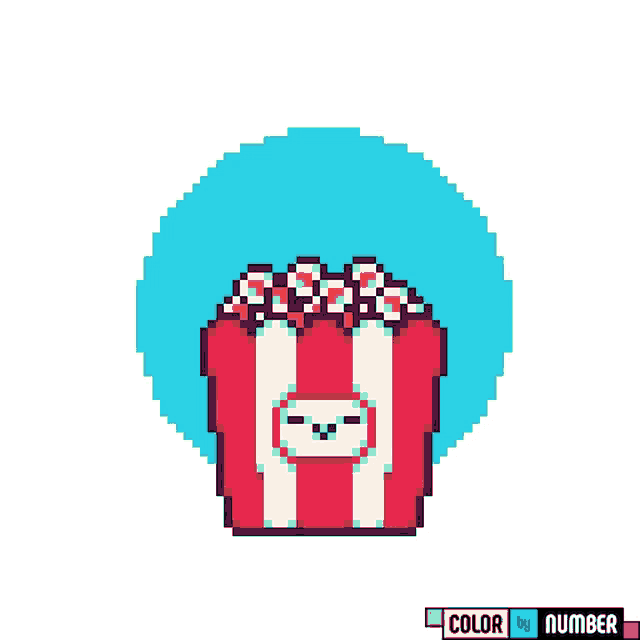 a pixel art drawing of a popcorn bucket