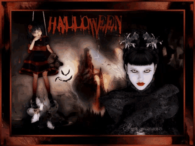 a picture of a girl with the word halloween on the bottom
