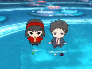 a boy and a girl are standing next to each other in a video game and they are named valle and yeet_lord_59
