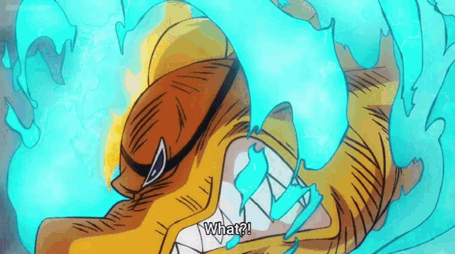 a close up of a cartoon character with a flame coming out of his mouth and the words what ?
