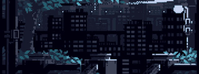 a pixel art drawing of a city at night