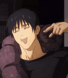 a man in a black shirt is holding a stuffed animal on his shoulder while making a funny face .