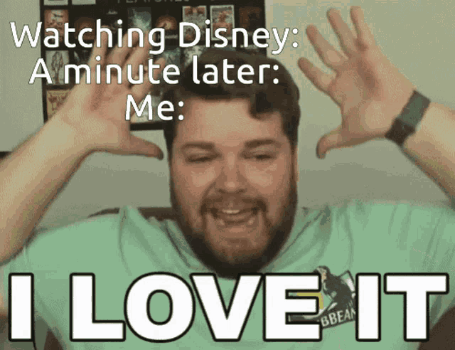 a man in a green shirt says " i love it "