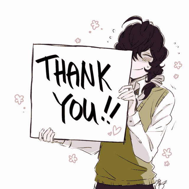 a drawing of a boy holding a sign that says thank you