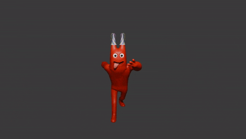 a red cartoon character with horns and tongue sticking out