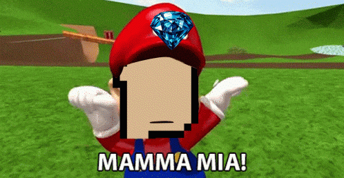 a video game character with a diamond on his hat and the words mamma mia
