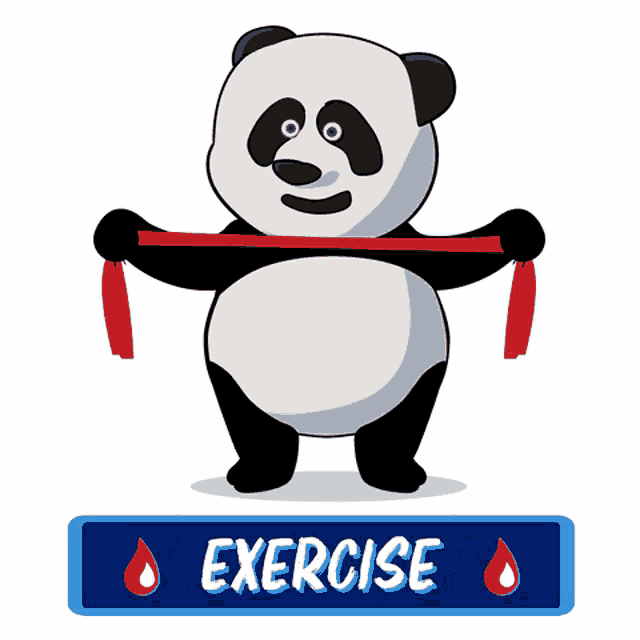 an illustration of a panda holding a red ribbon with the words " healthy life " underneath it