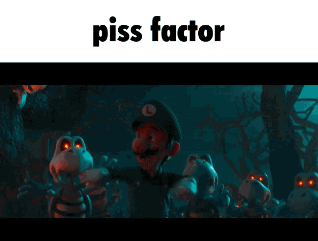 a picture of a cartoon character with the words " piss factor " above him