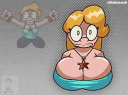 a cartoon drawing of a woman with big breasts and the words voidbreach below her