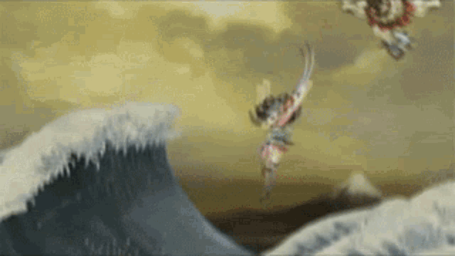 a painting of a samurai riding a wave in the ocean
