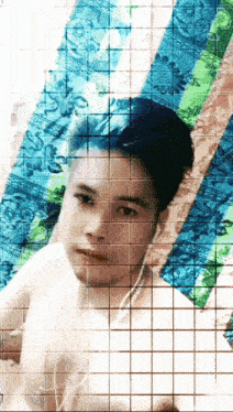a grid of squares shows a man 's face with headphones on