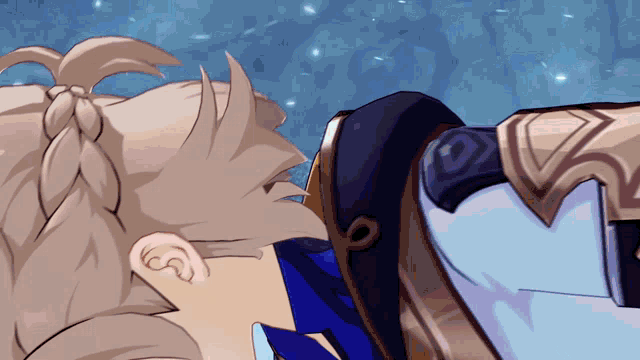 a close up of a cartoon character 's head with a braid