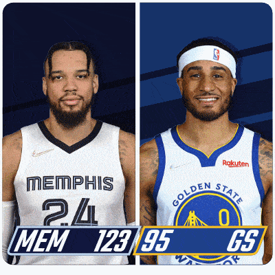 two basketball players from memphis and golden state are shown