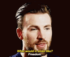 a man with a beard is saying what would it smell like freedom .