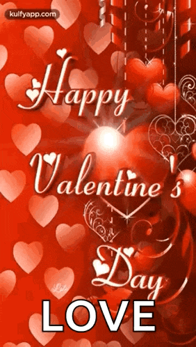 a happy valentine 's day greeting card with hearts and a candle