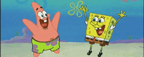 patrick star and spongebob squarepants are dancing together
