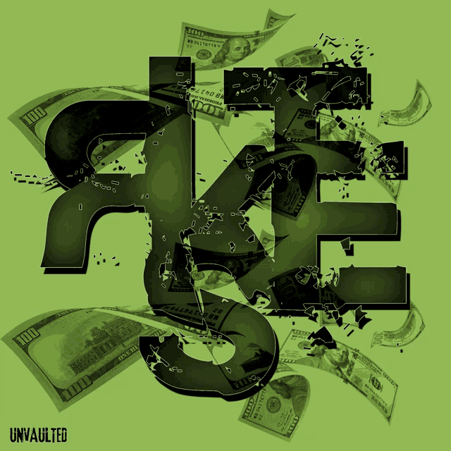 a green background with 100 dollar bills and the word unvaulted