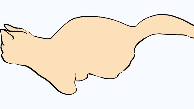 a drawing of a cat laying down with its tail outstretched