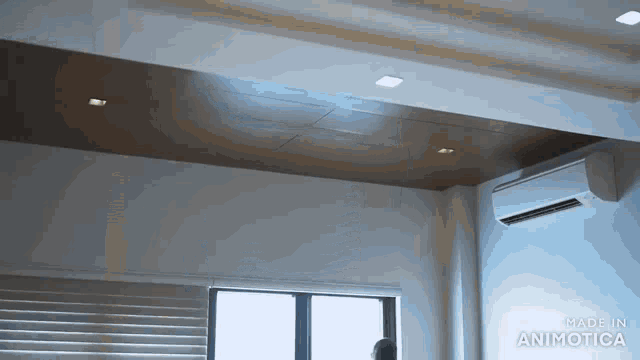 a room with a ceiling fan and air conditioner made in animotica