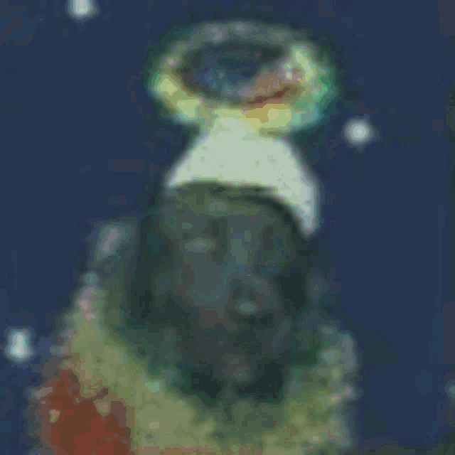 a blurry picture of a person wearing a santa hat and glasses .