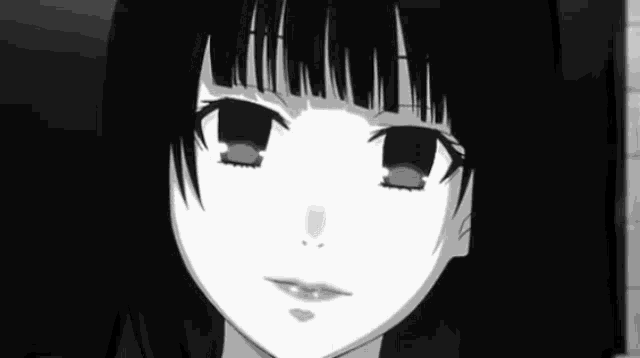 a black and white drawing of a girl with blood dripping from her face .