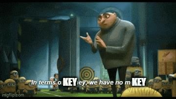 gru from despicable me stands in front of a group of minions and says in terms of key ey we have no m key