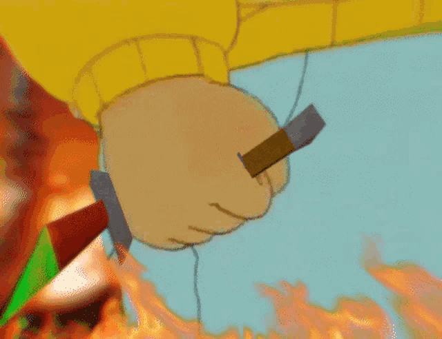 a cartoon character is holding two knives in their hands