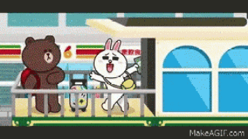 a cartoon of a bear and a rabbit on a train with the number 6 in the background