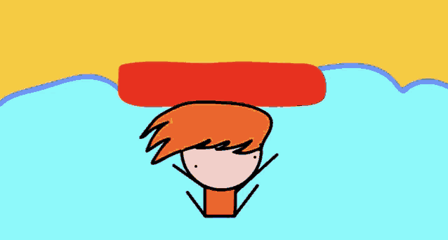 a cartoon drawing of a person with red hair and a red circle on top of their head