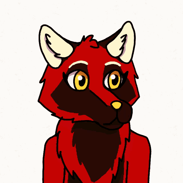 a cartoon drawing of a red cat with yellow eyes and a pink tongue sticking out