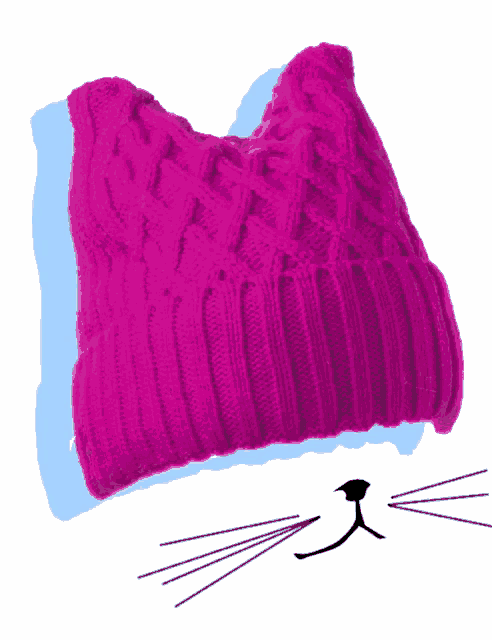 a pink knitted hat with a cat 's whiskers on it