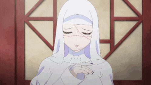 a woman in a white robe with a scar on her face