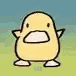 a cartoon duck is standing on a grassy field with its mouth open .