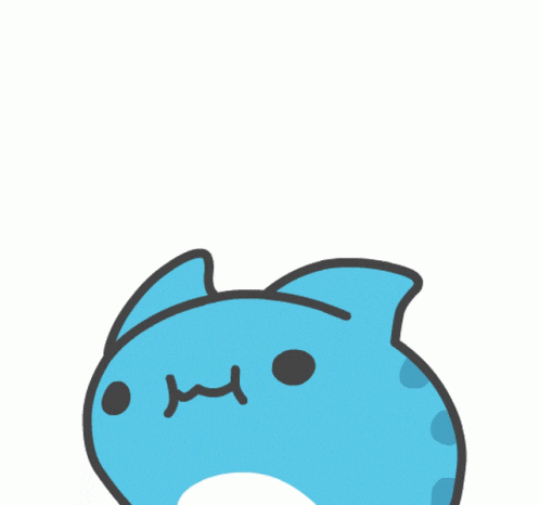a cartoon drawing of a blue and white animal with a black nose and mouth