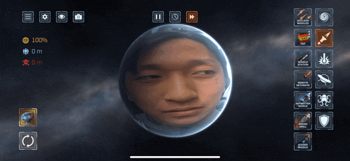 a screenshot of a video game with a man 's face in the center