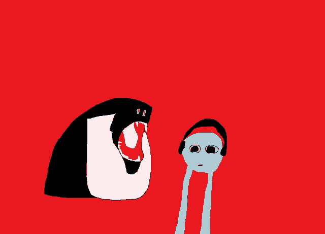 a drawing of a penguin with its mouth open and a crying penguin