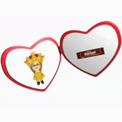 a heart shaped box with a timtam bar in it