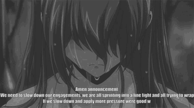 a black and white drawing of a girl with the words amen announcement