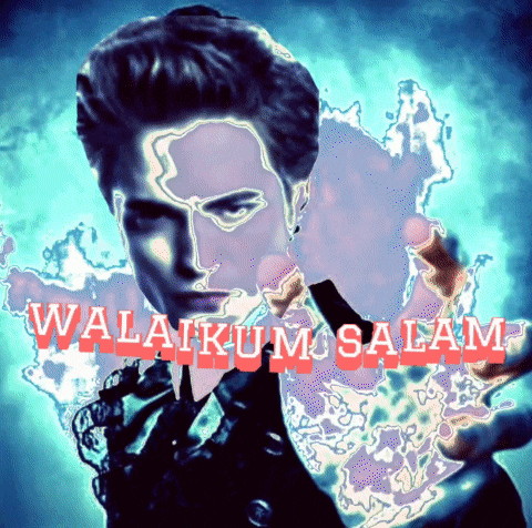 a picture of a man with the words " walaikum salam " written in red